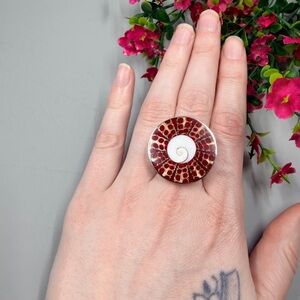 Alpaca Mexico Red Mosaic Shell Statement Ring